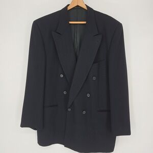 Joseph Abboud for Nordstrom Men's 44L Double Breasted Blazer 100% Wool Black USA
